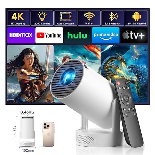 SGV Smart Mini Projector for Bedroom, 4K Support, Portable Outdoor Projector with Android 12, WiFi and Bluetooth 5.2, Auto Keystone, for Home Theater Outdoor Movie thumbnail 2