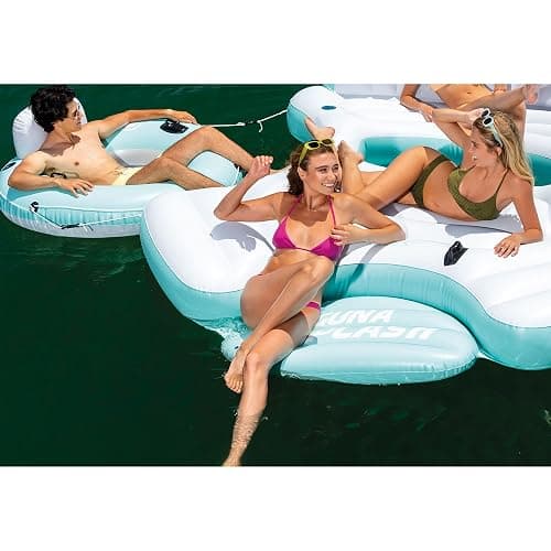 Intex Laguna Splash Island Outdoor Floating Water Raft with 2 Detachable Solo Lounge Tubes, Connectors, Built-in Cupholders, and Grab Handles, Blue thumbnail 8