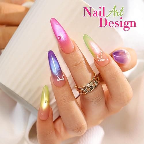 Double Rhythm Fruit Cat Eye Gel Nail Polish Set of 6 Same Color Same Bottle 0.5 Oz Shimmer Glitter with Magnet Holographic Reflective Magnetic UV Polish Kit at Home (Glass Rose Pink Green-T6-48) thumbnail 6