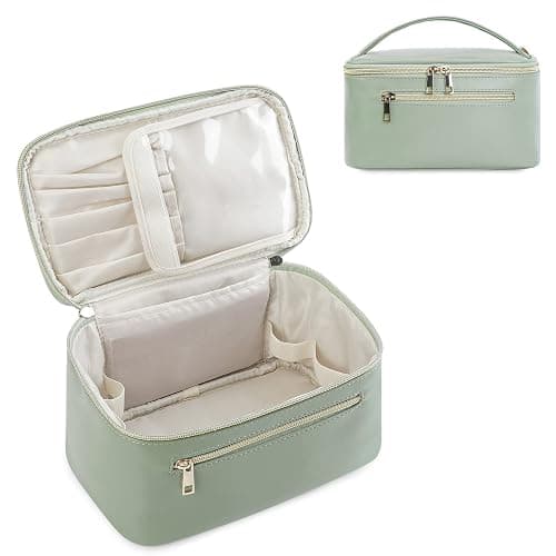 Wandering Nature Makeup Bag, Travel Make Up Organizer Cosmetic Brush Bags Case for Women in Vegan Leather, Sage Green, Patent Pending - Image 1