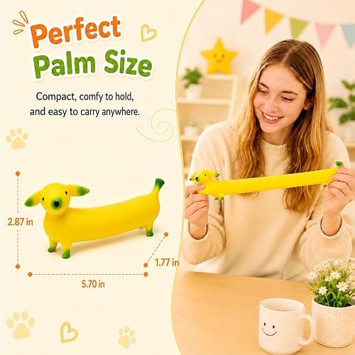 Banana Dog Squishy Toy,Crunchy Squishy Moldable Sand Filled Sensory Fidget,6X Stretchable Squeeze Stress Relief Toy,Slow Rising Banana Squishy Fun Christmas Stocking Stuffers & White Elephant Gifts thumbnail 2