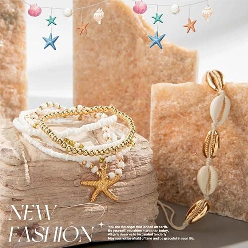 GAUEIOUR Starfish Shell Summer Beach Beaded Bracelets for Women Boho Holiday Layered Stackable Jewelry Accessories Prsents thumbnail 3