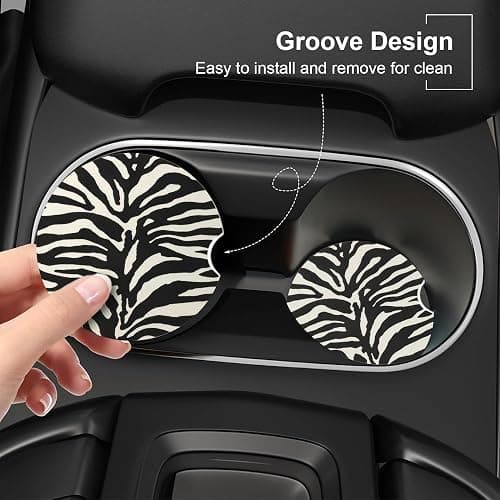 Ceramic Car Coasters – Absorbent Car Cup Holder Coaster Set for Women, Cute Aesthetic Car Accessories for Girls, 2 Pack (Coconut Milk) thumbnail 5