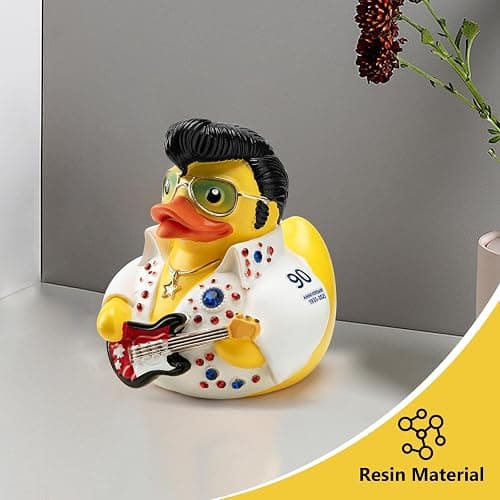 ChuangJie Elvis Duck Figurine, White Jumpsuit Design with Rhinestones, Decorative Collectible, 3.14 x 3.14 x 2.75 inches thumbnail 2