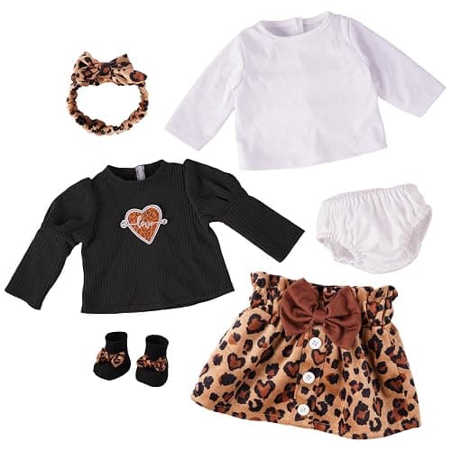 BABESIDE 6-Piece Reborn Baby Doll Clothes Set for 17-22 Inch Dolls | Baby Doll Clothes with Leopard Dress, Headband, Coat, Reusable Doll Diaper and Socks,Pretend Play Gift for Birthday - Image 1