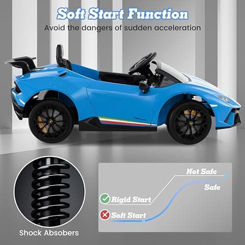 Licensed Lamborghini Huracan Ride on Car by INFANS, 12V Kids Electric Vehicle Battery Powered Toy with Remote Control, LED Lights, Spring Suspension, Bluetooth, MP3, Aged 3-8 Years (Blue) thumbnail 7