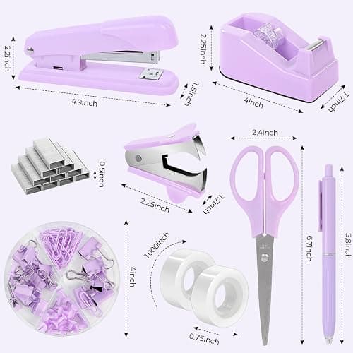 SKYDUE Purple Desk Accessories, Stapler and Tape Dispenser Set,10PCS | Purple Office Supplies Set, Stapler, Tape Dispenser, Scissors, Binder/Paper Clips and 1000pcs Staples thumbnail 3