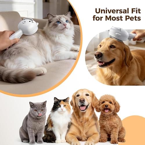 Self Cleaning Shedding Steam Cat Brush, Silicone Scraper Included Dog Brush, primecat, Cat Brushes for Shedding, USB Rechargeable, for Grooming & Haired Pets, Dogs & Cats, White thumbnail 8