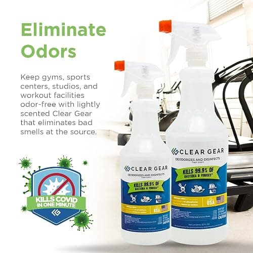 Clear Gear Gym Disinfectant, Yoga Mat Cleaner, Deodorizer For Sports Equipment, Gyms, and Fitness Centers - Mixed Pack - 16 Oz and 32 Oz Bottle Hospital grade Disinfectant Spray Pack thumbnail 5