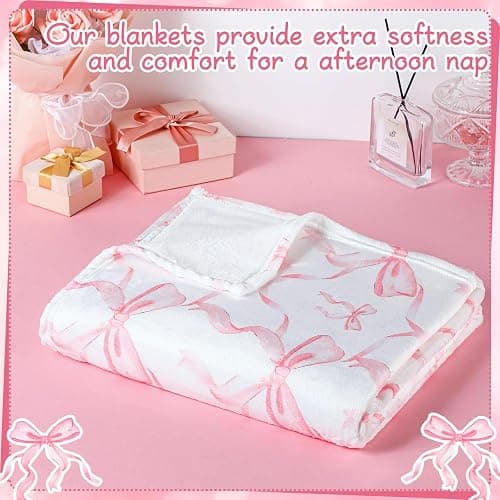 Buryeah Pink Bow Throw Blanket 50"x60" Soft Flannel for Girls Women | Coquette Aesthetic Decor with Ruffled Edges, Ultra Plush Bed Sofa Blanket, Preppy Gift for Teens, Back to School Dorm Room thumbnail 8