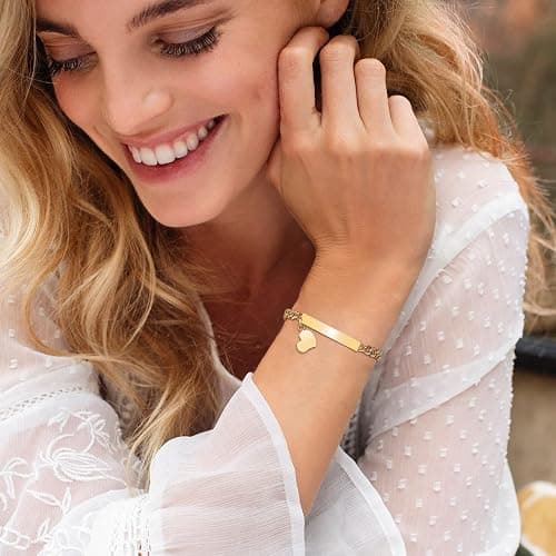 Gamtic Customize ID Bracelets Gift for Couples - His & Her Matching Bracelet, Men Women Promise Cuban Chain Bracelet thumbnail 3