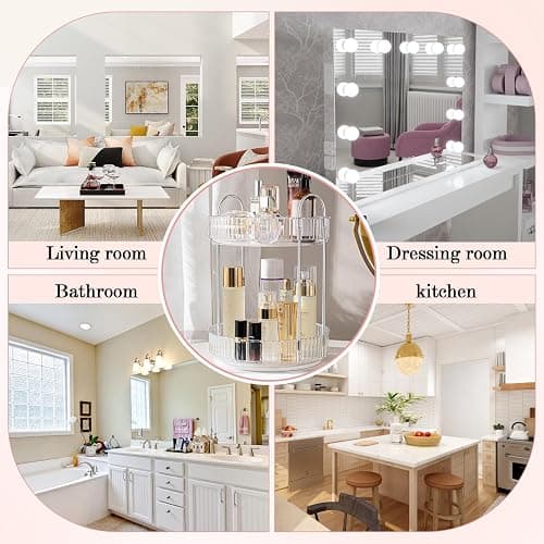 ALUYUYO Rotating Makeup Organizer, 360° Spinning Makeup Storage Holder Rack, Dresser Bathroom Organizer Countertop, Large Capacity Perfume Skincare Lipstick Organizer for Vanity.(2 Tiers, Transparent) thumbnail 5