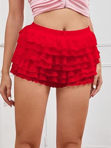 Women Y2K Lace Multi-Layered Bloomers, Lolita Ruffle Shorts, Sexy Short Pumpkin Pants, Elastic Waist Sweet Pettipants thumbnail 6
