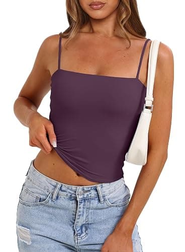 Darong Women's Tank Tops with Built-in Bra Spaghetti Straps Crop Tank Top Summer Y2K Going Out Sleeveless Cami Shirt thumbnail 5