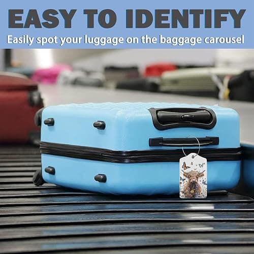 3 Pack PU Leahter Highland Cow Butterfly Flowers Luggage Tag with Stainless Steel Loop, Travel Suitcase Labels with Privacy Cover ID Label Quickly Spot for Bags thumbnail 5