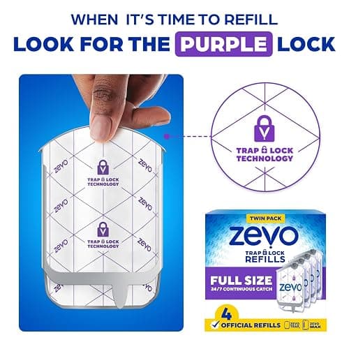 Zevo Flying Insect Trap Official Refill Cartridges - Fits Both Zevo Trap & MAX Indoor Fly Trap - Authentic Trap+Lock Technology to Catch Gnats, House & Fruit Flies (4 Official Refill Cartridges) thumbnail 9