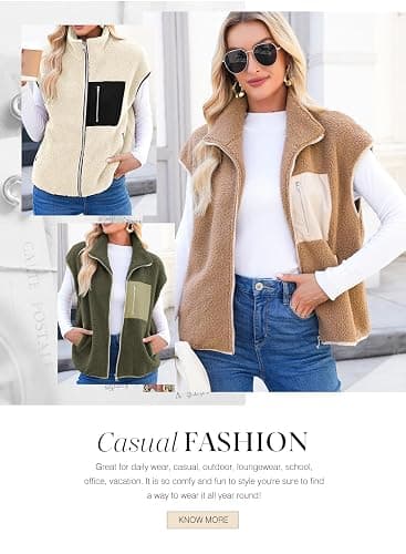 Dokotoo Womens Fleece Jacket Vest Sleeveless Fuzzy Sherpa Jackets Zip Up Oversized Casual Coats Fall Winter Womens Tops 2025 thumbnail 6