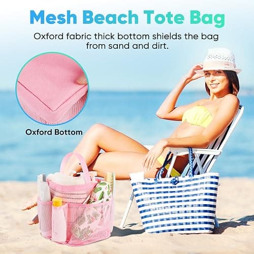 EUDELE Mesh Shower Caddy Portable for College Dorm Room Essentials,Portable Shower Caddy Dorm with 8-Pocket Large Capacity, Shower Bag for Beach, Swimming, Gym, Travel essentials, Pink thumbnail 4