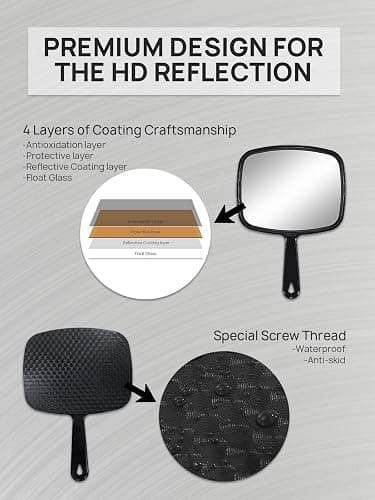 OMIRO 9.3" L x 6.6" W Hand Mirror, All Black Handheld Mirror with Handle | Salon Mirror Hand Held, Hangable, Travel Mirror for Men Women, Distortion-Free Reflection, for Shaving and Makeup thumbnail 5