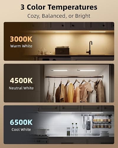 EZVALO 5-Pack Under Cabinet Lighting, 3300mAh Rechargeable Motion Sensor Light, 12inch Magnetic Closet Lights with Dimmable & 3 Color Temps, Wireless Motion Activated Lights with Remote for Kitchen thumbnail 7