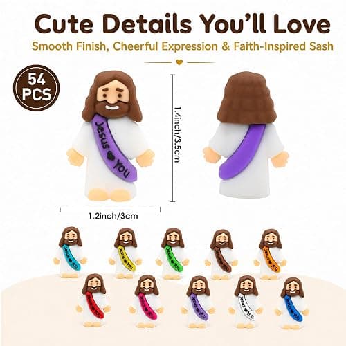 54 Pack Little Jesus Figurines in Bulk, Pocket Jesus Loves You, Jesus Small Figures, Little Tiny Jesus Figures for Church Christmas Party Favors Baptism Gifts Religious Gifts for Easter Egg Stuffers thumbnail 3