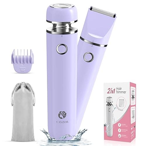 Cayzor Bikini Trimmer and Shaver Kit for Women - 2-in-1 Wet/Dry Electric Body Hair Trimmer Facial Hair Removal Cordless Waterproof Bikini Shaver Razor for Face Lip Chin Pubic Underarm Legs (Purple) - Image 1