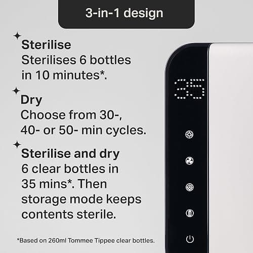 Tommee Tippee Ultra UV Steriliser, Dryer and Storage, White, for Baby Bottles and Accessories, Steam-Free to Kill Viruses^ and 99.9% of Harmful Bacteria thumbnail 6