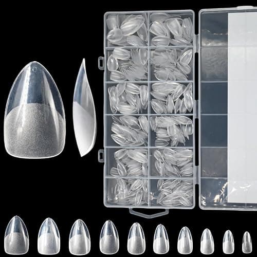 RIKWOG Almond Gel Nail Tips, 600PCS Pre - Etched Clear Fake Nails, 10 Sizes Full Cover Soft Acrylic Press - On Nail Extensions, No C Curve, DIY Manicure at Home - Image 1
