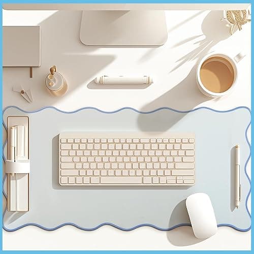 Hahafelt Scalloped Desk Mat Large Scalloped Piping Cute Desk Mat Aesthetic Preppy Table Pad Large Nonslip Pad with Edge Stitching Waterproof Gaming(Blue,31.5 x 15.75 Inches) thumbnail 2
