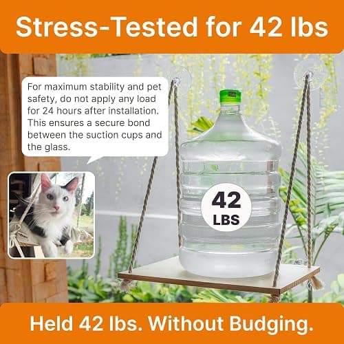 Cat Window Perch with Industrial-Grade Suction Cups - Solid Pine Wood Hammock Bed, Soft Cushion - 42 lb Capacity for Cats Inside thumbnail 3