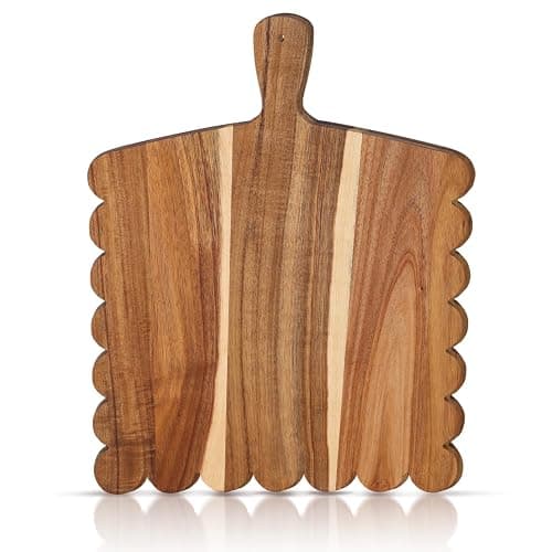 Wood Scalloped Cutting Boards Set, Decorative Wooden Charcuterie Boards with Handle for Cheese Pizza Meat Fruit Bread Baking, Cottagecore Farmhouse Kitchen Serving Trays Decor - Image 1