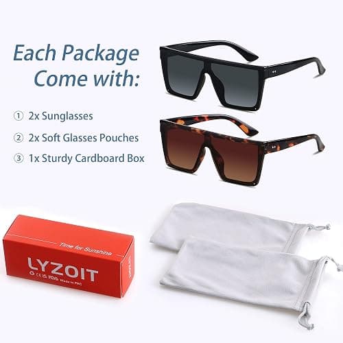 LYZOIT Square Oversized Sunglasses for Women Men Big Flat Top Fashion Shield Large UV Protection Rimless Shades | Fashion Shield Large Sun Glasses UV Protection Rimless Shades thumbnail 6