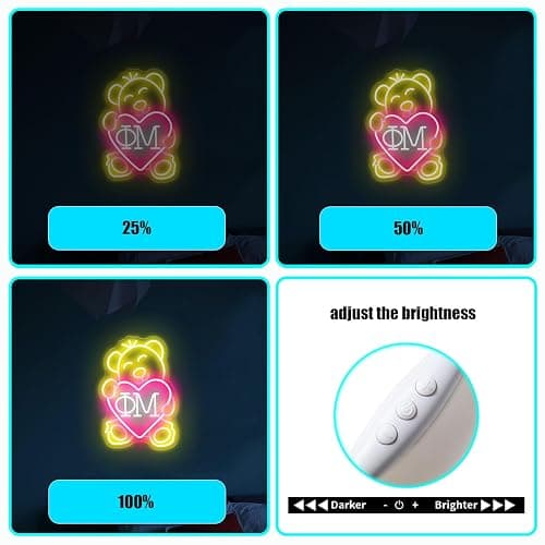 ΦM Sorority Teddy Bear Neon Signs,Dimmable Phi Mu LED Neon Lights for Wall Decor,Sorority USB Powered Neon Wall Sign for Bedroom,Paraphernalia,Gifts,9.8x13.4 inches. thumbnail 4