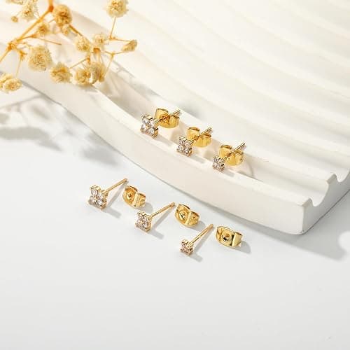 Lunvky 3 Pairs 14K Gold Plated Stud Earring Sets for Women Dainty 925 Sterling Silver Earrings for Multiple Piercing Tiny Cartilage Tragus Cute Trendy Post Earrings Stacks Jewelry Gifts thumbnail 7