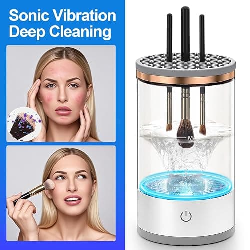 Electric Makeup Brush Cleaner Machine, Efficient Makeup Brush Cleaner for All Brush Types, Keeps Brushes Hygienic and Skin Healthy，1 Pack - White thumbnail 3