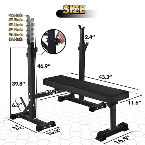 Bench Press, CANPA Olympic Weight Bench with Squat Rack Workout Bench Adjustable Barbell Rack Stand Strength Training Home Gym Multi-Function thumbnail 2