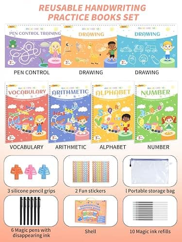 Zuplo Magic Grooved Writing Practice for Kids Ages 3-8, Reusable Workbooks | Handwriting for Preschool Learning, Letters Numbers Math & Drawing Tracing Books with Disappearing Ink Pens, Educational Gift thumbnail 3