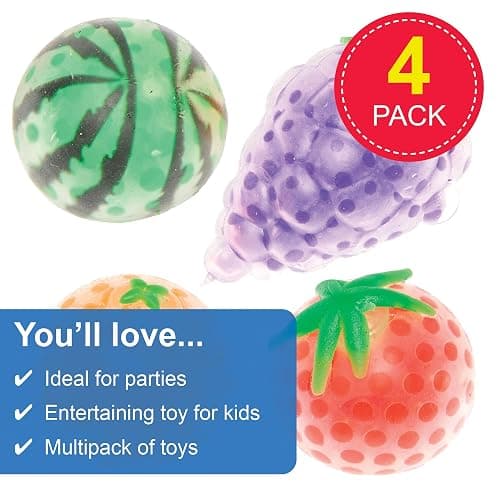 Baker Ross FN104 Squeeze Bead Fruit - Pack of 4, Rubber Toys, Jelly Toys for Kids, Party Bag Fillers thumbnail 2