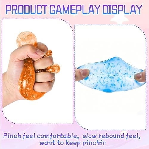 Water Drop Squishy Stress Ball, Soft Glitter Drop Squishy Fidget Stress Ball to Stretch, Squeeze, New Slow Rise Relief Fidget for Anxiety Stress (Pink) thumbnail 5
