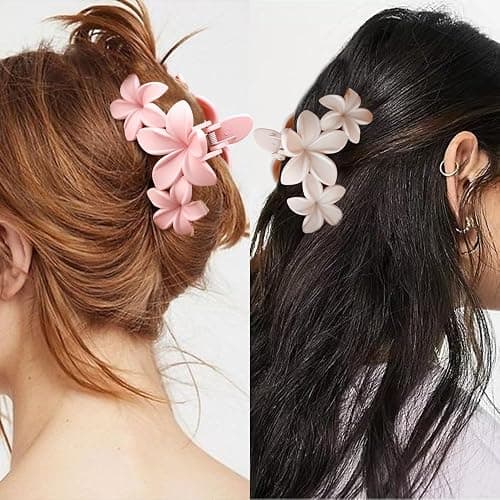 Ahoney 6PCS Flower Hair Clips for Women Strong Hold Nonslip, Big Flower Claw Clip for Thick Hair, Hawaiian Hibiscus Cute Hair Clips Beach Hair Accessories for Women Girls (Neutral) thumbnail 2