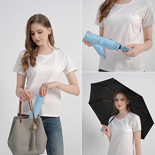 BAODINI Small UV Protection Travel Umbrella Compact for Rain and Sun UPF 50+ Windproof Portable 42 inch Umbrella for Women and Men thumbnail 3