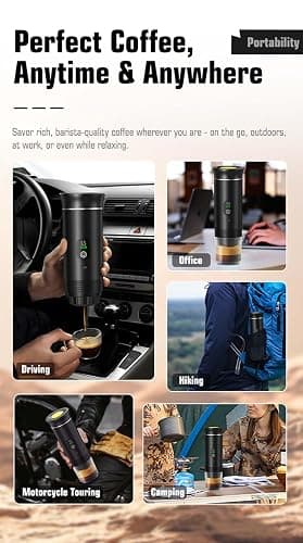 VHV Cafetière Portable 3 en 1,Rechargeable Cafetière Portable de Voyage,12V Expresso Machine a Cafe pour Capsule,Café Moulu,pour Camping,Voyage,Bureau,Voiture,Maison (Gris) thumbnail 8
