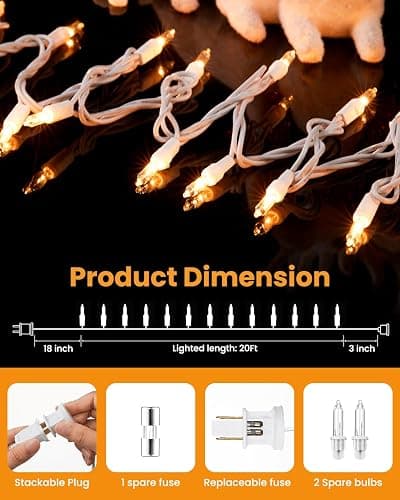 Minetom Clear Christmas Lights Set 100 Count 20 Feet Incandescent Bulb Mini String Lights for Indoor Christmas Tree Garland Birthday Wedding Party Festival Decoration, White Wire thumbnail 2