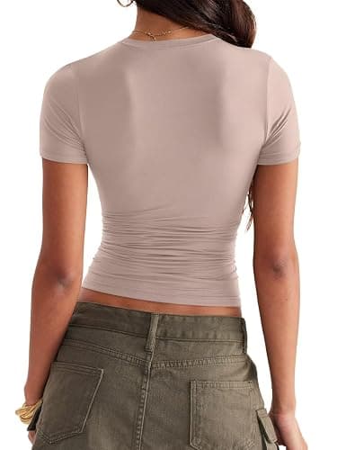 Ovanviso Womens Double Lined Tops Crewneck Short Sleeve Tees Basic Slim Fit T Shirts Y2K Summer Clothes 2026 thumbnail 5