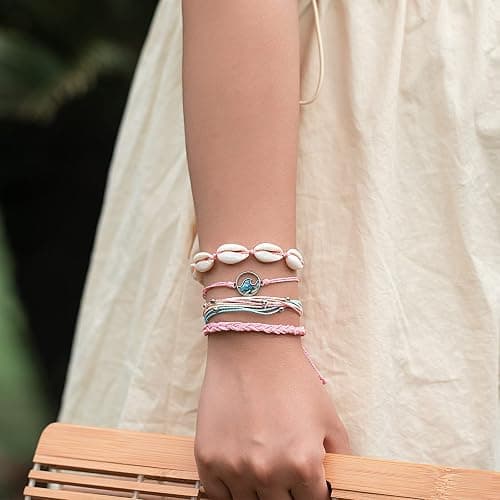 Boho Wave Shell Beaded String Bracelets Cute Braided Summer Beach Jewelry | Adjustable Stackable Friendship Gifts Abalone Cowrie Waterproof Thread Plus Size Layered Surfer Accessories for Women thumbnail 6