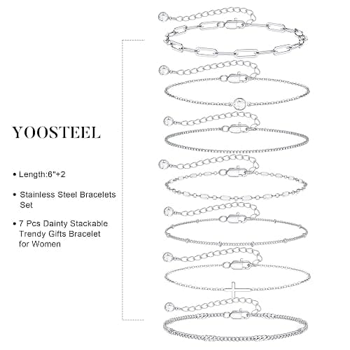 Yoosteel Silver-Plated Bracelets for Women - Dainty Silver-Plated Bracelets Set for Women Trendy Minimalist Simple Layered Bracelet Stack Waterproof Trendy Jewelry Gifts for Women thumbnail 5