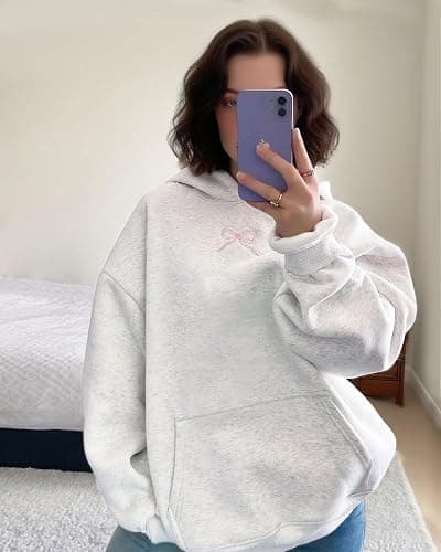 Baonmy Hoodie for Women Bow Embroidery Oversized Cute Graphic Hoodie Preppy Sweatshirts Y2K Long Sleeve Trendy Pullover Tops thumbnail 4
