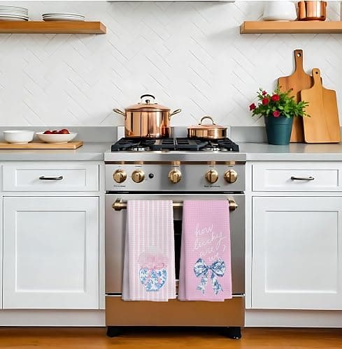 Nipil Chinoiserie Coquette Bow Floral Pink Kitchen Towels Decorative Set of 2, Trendy Preppy Blue and White Bow Floral Pink Kitchen Towels for Bathroom, Preppy Coquette Bathroom Decor, 16x24 Inch thumbnail 5