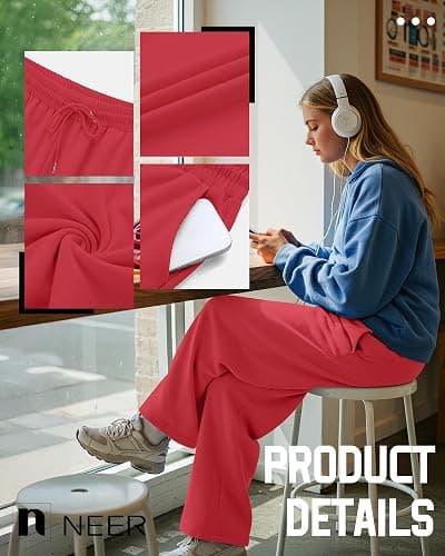 Neer 3 Pack Women's Sweatpants with Pockets, High Waisted Casual Yoga Pants Cozy Lounge Drawstring Loose Wide Leg Jogger thumbnail 5