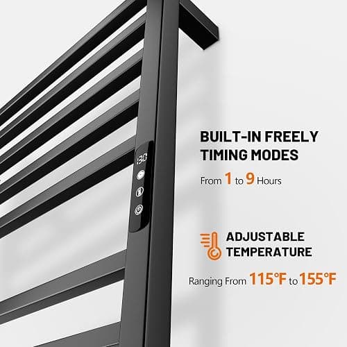 Poloma Wall Mounted & Freestanding Towel Warmer Rack for Bathrooms, Electric Heated Towel Rack Heater, Stainless Steel, Matt Black. thumbnail 3